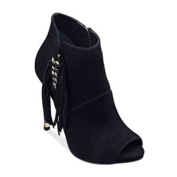 Black Peep Toe Fringe Tassel Ankle Boots - Picture 3 of 8